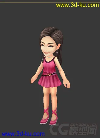 3D打印模型穿裙子长发女生，低模，Q版，免费的图片
