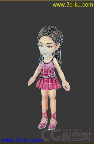3D打印模型穿裙子长发女生，低模，Q版，免费的图片