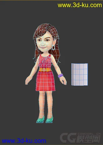 3D打印模型Q版穿裙子的女生，低模，免费的图片