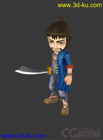 3D打印模型拿刀的男人Q版，低模，免费。的图片