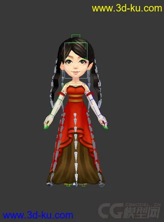 3D打印模型Q版穿长裙的女生，低模，免费的图片