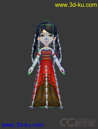 3D打印模型Q版穿长裙的女生，低模，免费的图片
