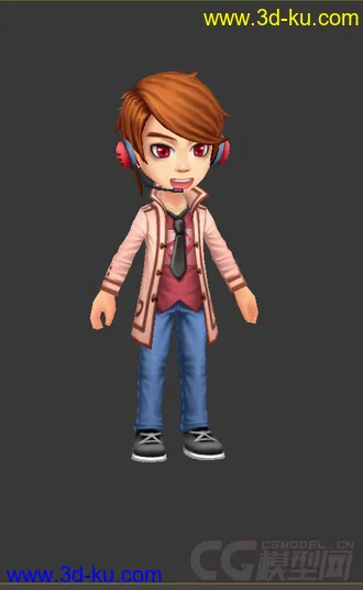 3D打印模型Q版戴耳机的男生，低模，免费的图片