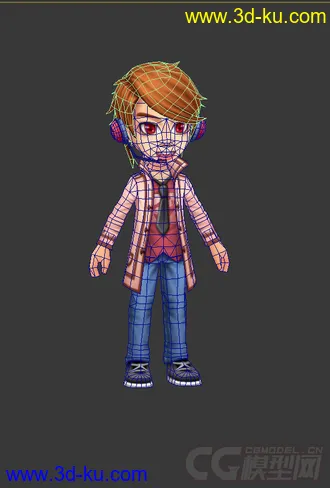 3D打印模型Q版戴耳机的男生，低模，免费的图片