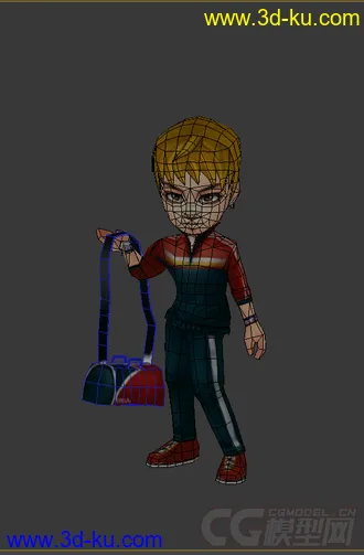 3D打印模型背包的Q版男生，低模免费的图片