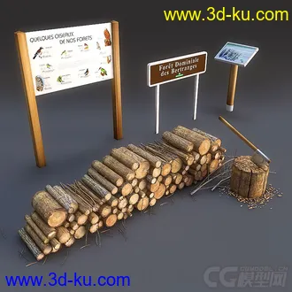 3D打印模型树木 树桩 斧头 广告牌的图片