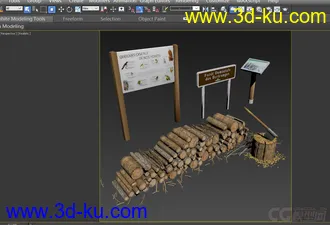 3D打印模型树木 树桩 斧头 广告牌的图片