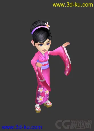 3D打印模型免费穿和服的女人，低模，Q版的图片