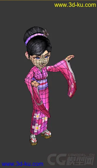 3D打印模型免费穿和服的女人，低模，Q版的图片