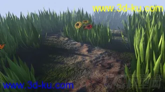 3D打印模型蝴蝶和花的场景，带蝴蝶动画的图片
