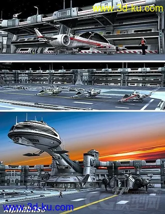 3D打印模型精彩的科幻系列之—未来飞机平台，军事维护基地，空军基地的图片