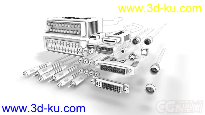 一套非常牛逼的电脑接线配件 带材质模型的图片1