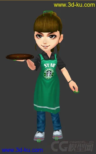 3D打印模型服务员，低模免费，Q版女生的图片
