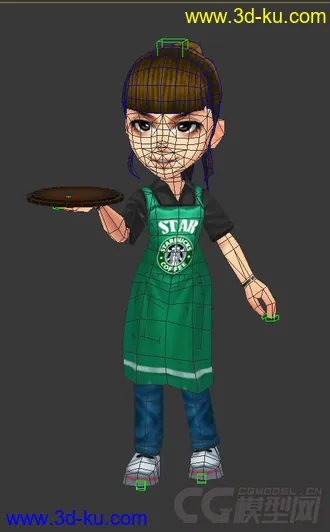 3D打印模型服务员，低模免费，Q版女生的图片