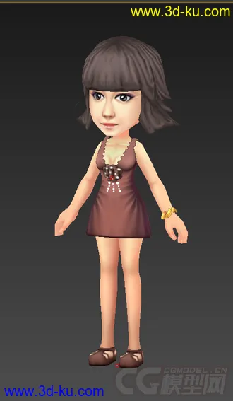 3D打印模型短发女生，低模免费，Q版的图片