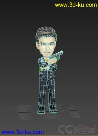 3D打印模型低模免费,Q版男人，拿枪的图片