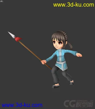 3D打印模型Q版低模。小女孩，长枪，免费的图片