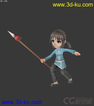 3D打印模型Q版低模。小女孩，长枪，免费的图片