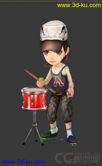 3D打印模型鼓手，低模免费，戴帽子的图片