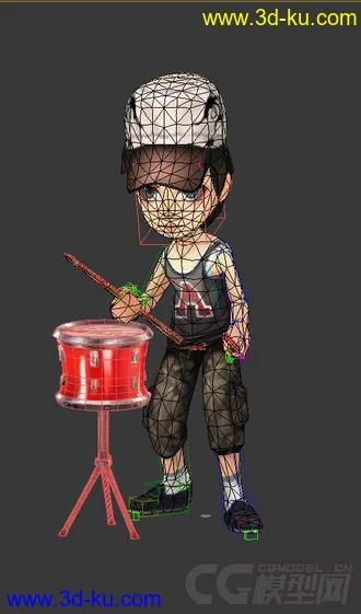 3D打印模型鼓手，低模免费，戴帽子的图片