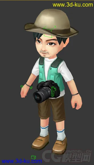 3D打印模型Q版游客，男人，摄影师，低模免费的图片