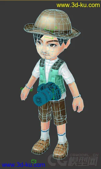 3D打印模型Q版游客，男人，摄影师，低模免费的图片