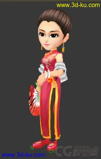 3D打印模型低模免费，穿旗袍女人，Q版的图片