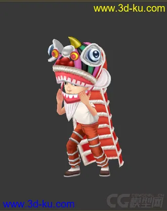 3D打印模型Q版低模，舞狮的人，免费的图片