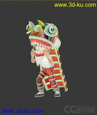 3D打印模型Q版低模，舞狮的人，免费的图片
