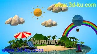 3D打印模型lowpoly场景 低面场景 海滩场景的图片