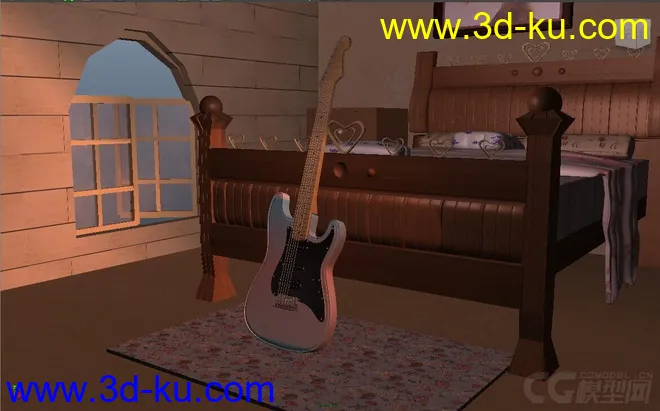 有吉他的迷你小屋模型的图片1
