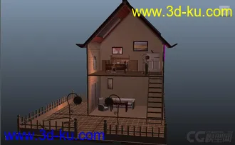 3D打印模型有吉他的迷你小屋的图片