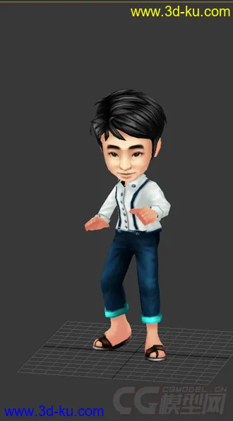 3D打印模型Q版男人，低模免费，穿背带裤的图片