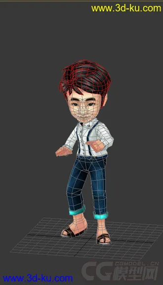 3D打印模型Q版男人，低模免费，穿背带裤的图片