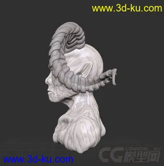 3D打印模型初学雕刻人头_恶魔头像(老头羊角面包？）付下载的图片