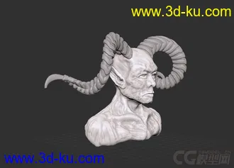 3D打印模型初学雕刻人头_恶魔头像(老头羊角面包？）付下载的图片