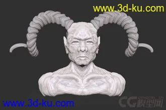 3D打印模型初学雕刻人头_恶魔头像(老头羊角面包？）付下载的图片