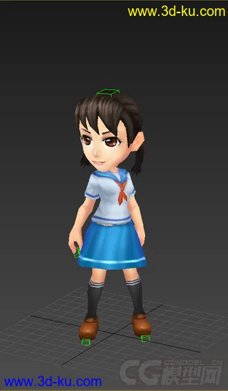 3D打印模型Q版低模，免费下载，女学生的图片