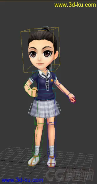 3D打印模型Q版女生，穿裙子，低模，绑定动画的图片