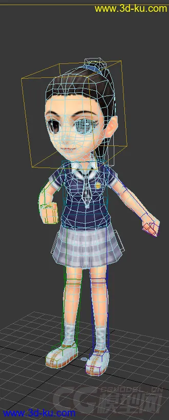3D打印模型Q版女生，穿裙子，低模，绑定动画的图片