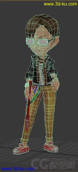 3D打印模型Q版戴眼镜的男人，低模免费的图片