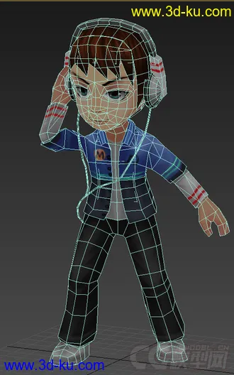 3D打印模型Q版低模，带耳机的男孩，免费带动画的图片