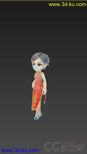 3D打印模型Q版低模，穿旗袍女生的图片