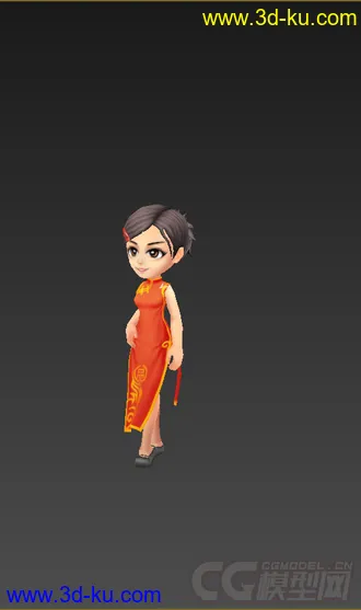 3D打印模型Q版低模，穿旗袍女生的图片