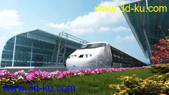 3D打印模型轻轨列车进站动画场景 火车进站的图片