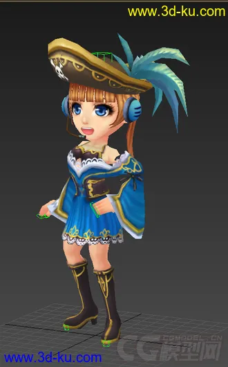 3D打印模型Q版低模，女海盗，免费带绑定动画的图片