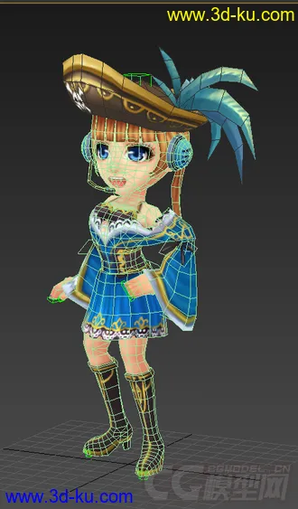 3D打印模型Q版低模，女海盗，免费带绑定动画的图片