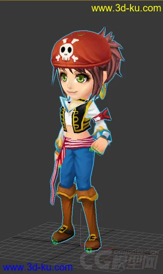 3D打印模型Q版女生海盗，低模免费带绑定的图片