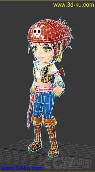 3D打印模型Q版女生海盗，低模免费带绑定的图片