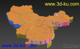 3D打印模型中国地图（可拆分为单个省、市）的图片